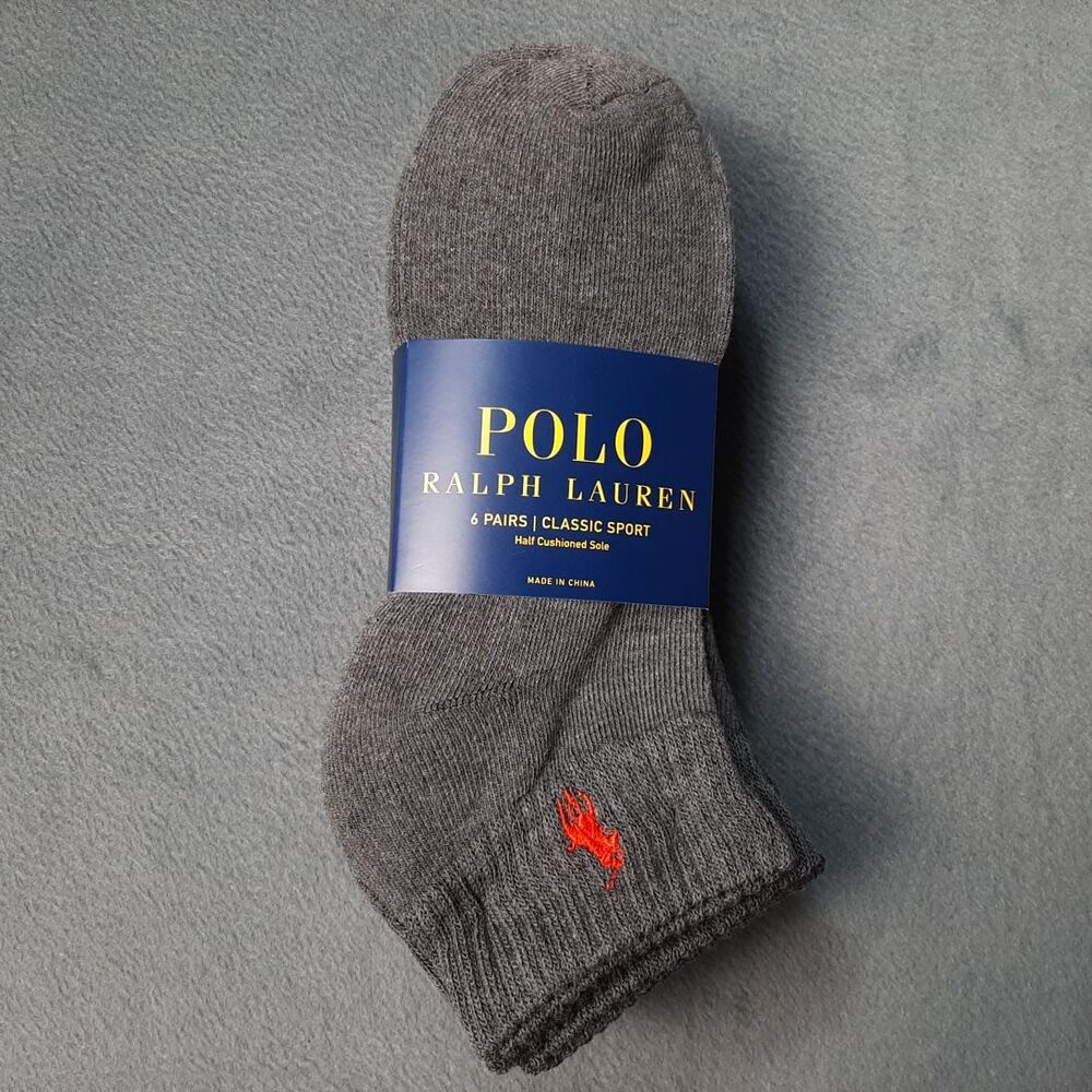 Polo Ralph Lauren Socks Mens Gray 6 Pairs Classic Sport Cushion PRL ZP113869PK6N
